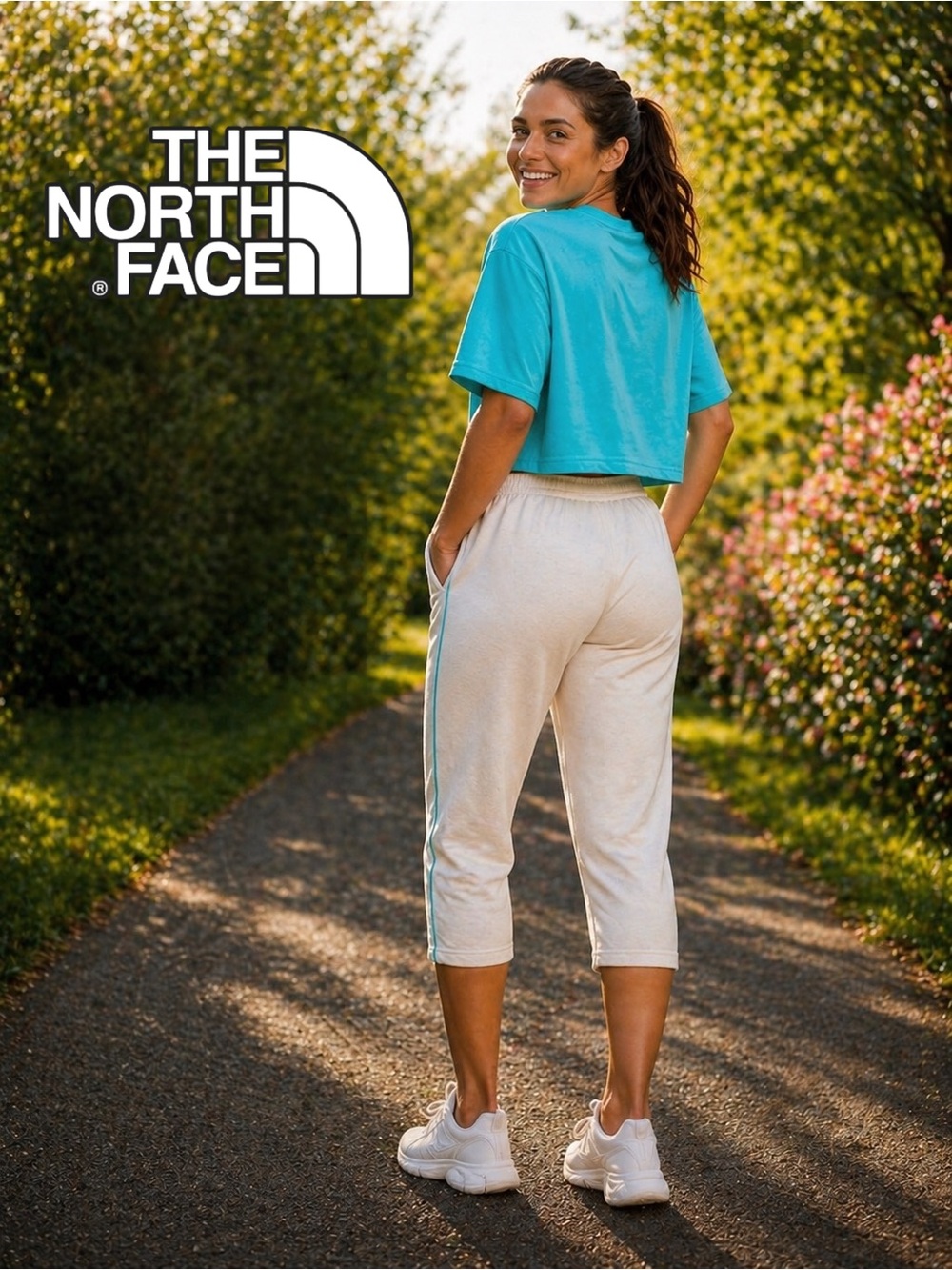 New 🦋 The North Face Ultra Soft Knee-Length Sweats, Gray, Teal Stripes, Petite - Picture 7 of 16